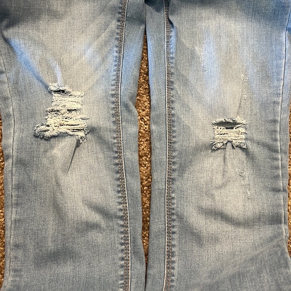 Wax BUTT I Love You light powder blue Skinny Distressed Leg Stretch Jeans size 7 - Picture 9 of 14